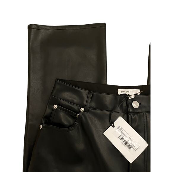Grey Lab Womens NEW Black Faux Leather Straight Leg Pants M - Picture 5 of 7